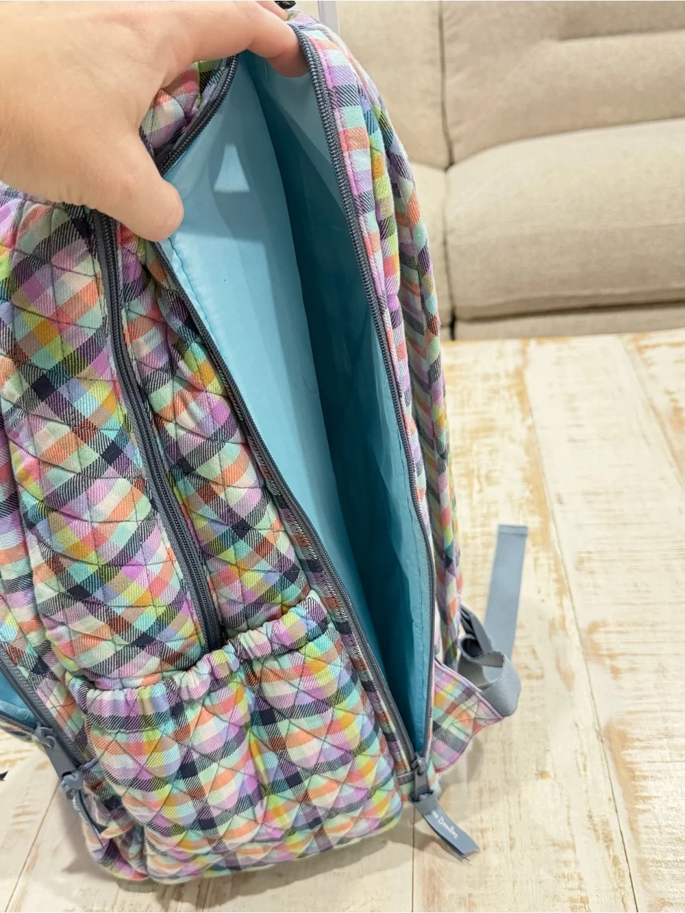 Vera Bradley Essential Large Backpack in Gingham Plaid Pastel Geometric Retired